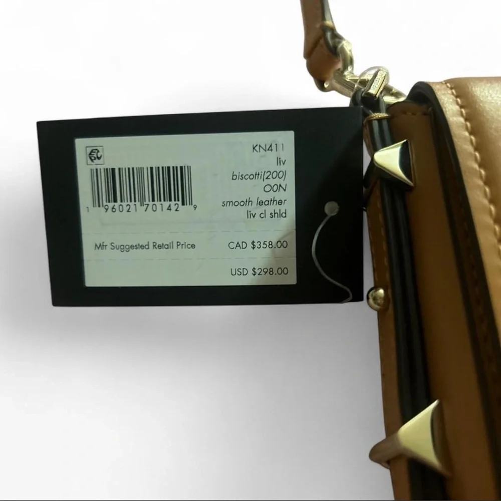 NWT Kate Spade Tan Leather Shoulder Bag with 3D Floral Accent.